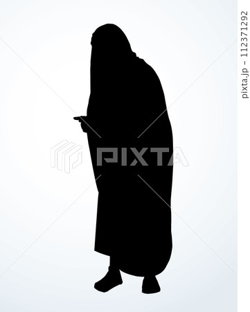 Vector drawing. Ancient woman standing and showing 112371292