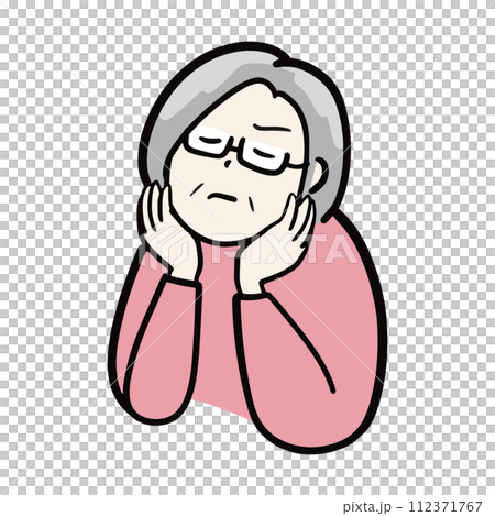 一位高級女性的插圖,她的上半身表情惱怒和不滿 一位高級女性的插圖,她的上半身表情惱怒和不滿 112371767