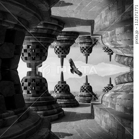 Surreal dream of Borobudur and flying 112371771