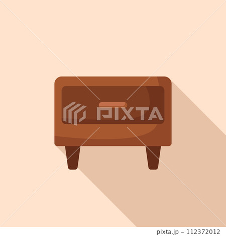 Nightstand vector. Home interior vector. A bedside table with books, a clock, a lamp. An element of the interior of the room. Bookshelf. Bedside table. 112372012