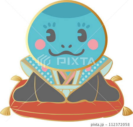 年賀2025　年賀状素材　福助人形　ふくすけ　巳年　巳　へび　かわいい　イラスト素材 112372058