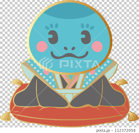 年賀2025　年賀状素材　福助人形　ふくすけ　巳年　巳　へび　かわいい　イラスト素材 112372058