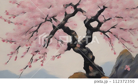 桜のある風景 油絵 桜のある風景 油絵 112372350