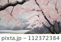 桜のある風景　油絵 112372384