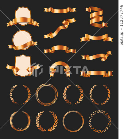 Realistic golden ribbon set 112372746