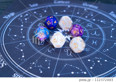 Zodiac horoscope with divination dice Zodiac horoscope with divination dice 112372883