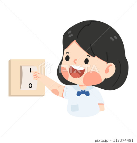 Kid girl Turning Off Light Using Switch 112374481