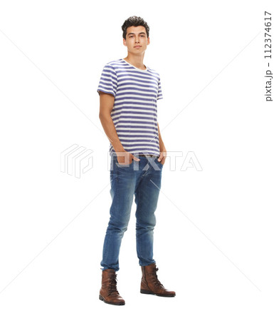 Portrait, man and fashion with relaxed, casual and edgy clothes isolated in studio by white background. Confidence, face and young male model in trendy, cool and stylish outfit in mockup space. Portrait, man and fashion with relaxed, casual and edgy clothes isolated in studio by white background. Confidence, face and young male model in trendy, cool and stylish outfit in mockup space. 112374617