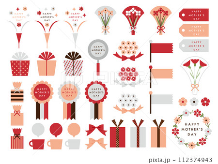 カーネーションの花束と母の日の素材セット カーネーションの花束と母の日の素材セット 112374943