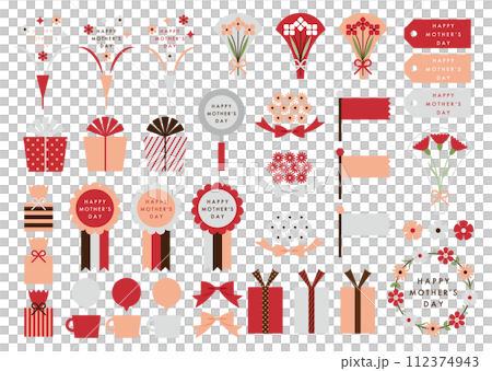 カーネーションの花束と母の日の素材セット カーネーションの花束と母の日の素材セット 112374943