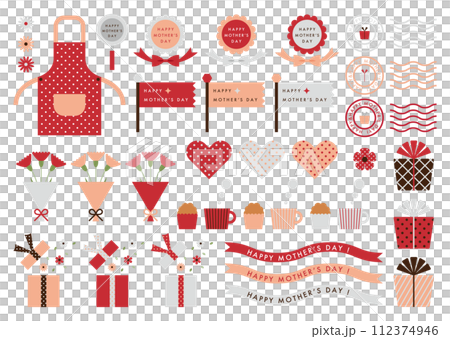 Polka dot apron and Mother's Day illustration material set 112374946