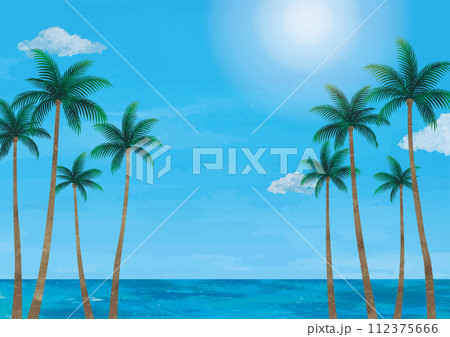 【国内正規総代理店アイテム】 ヤシの木と海のハワイの風景水彩画のイラスト素材 [112375666 絵画