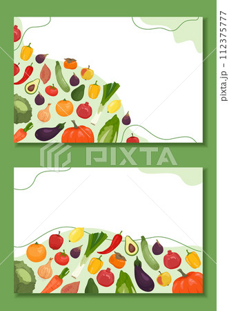 Hand drawn fruits and vegetables horizontal banner template set 112375777