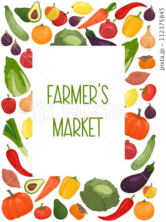 Hand drawn fruits and vegetables frame on white background 112375845