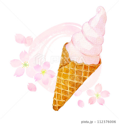 桜ソフトクリーム 水彩イラストのイラスト素材 [112376006] - PIXTA