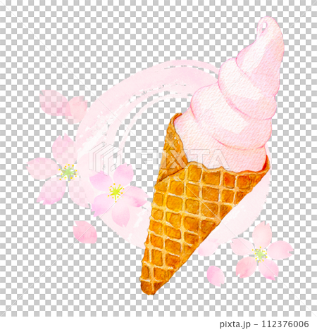 桜ソフトクリーム 水彩イラストのイラスト素材 [112376006] - PIXTA
