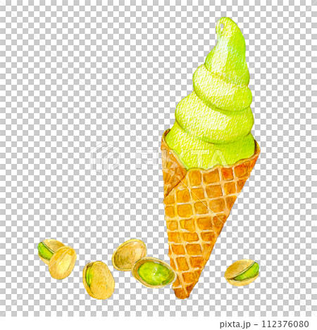 ピスタチオソフトクリーム　水彩イラスト 112376080