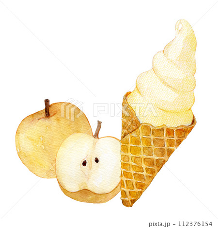 梨のソフトクリーム 水彩イラスト 梨のソフトクリーム 水彩イラスト 112376154