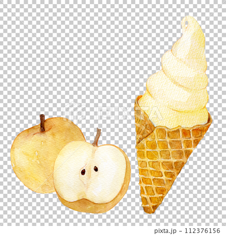 梨のソフトクリーム　水彩イラスト 112376156
