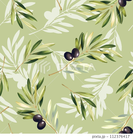 Seamless pattern with olives and leaves. For print, design, textile and background. 112376417