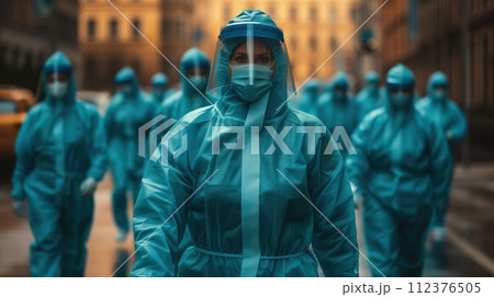 doctors in bio-protective pandemic suits doctors in bio-protective pandemic suits 112376505