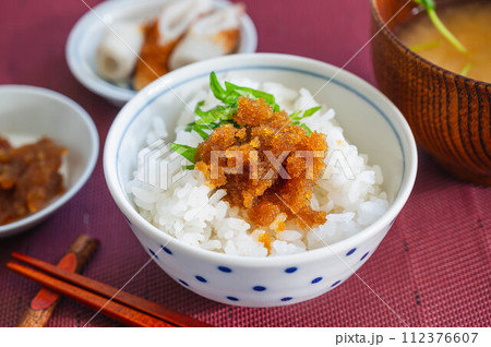 生たらこをのせたご飯 112376607