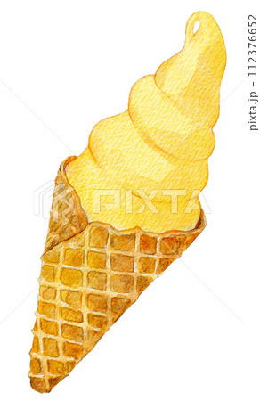 マンゴーソフトクリーム 水彩イラスト マンゴーソフトクリーム 水彩イラスト 112376652