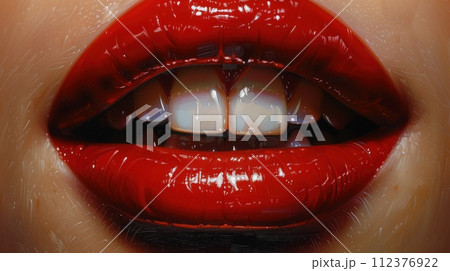 close-up portrait red lips t teeth young girl close-up portrait red lips t teeth young girl 112376922