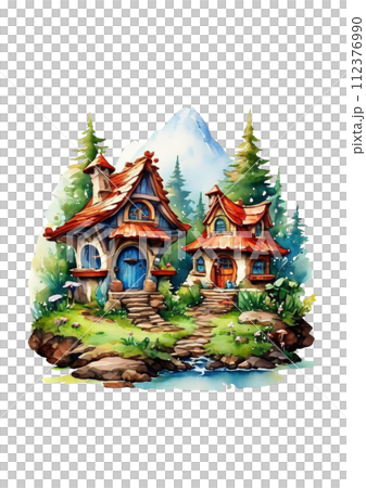 Fairytale house in watercolor style 112376990
