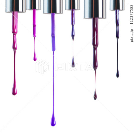 Nail polish, color and brush on a white background for beauty, cosmetics and salon products. Cosmetology, luxury spa and isolated liquid, drip and purple for manicure, pedicure and pamper in studio Nail polish, color and brush on a white background for beauty, cosmetics and salon products. Cosmetology, luxury spa and isolated liquid, drip and purple for manicure, pedicure and pamper in studio 112377582