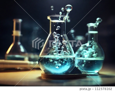 実験中のフラスコ 112378102