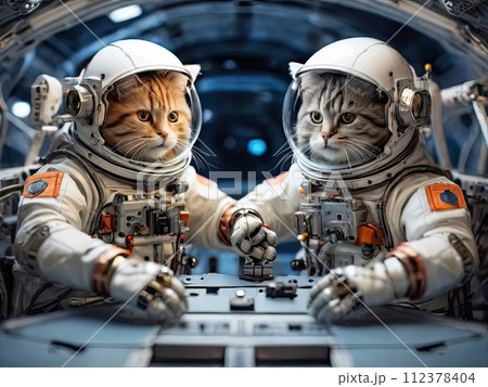 Funny cats astronauts at the space. 112378404