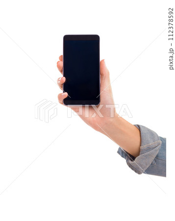 Hand, phone and blank screen in studio, display and mockup space or social media on white background. Person, tech and website or networking for marketing, app and internet or online for advertising Hand, phone and blank screen in studio, display and mockup space or social media on white background. Person, tech and website or networking for marketing, app and internet or online for advertising 112378592