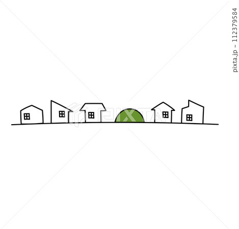 シンプルな住宅街にある小さな古墳のイラスト シンプルな住宅街にある小さな古墳のイラスト 112379584