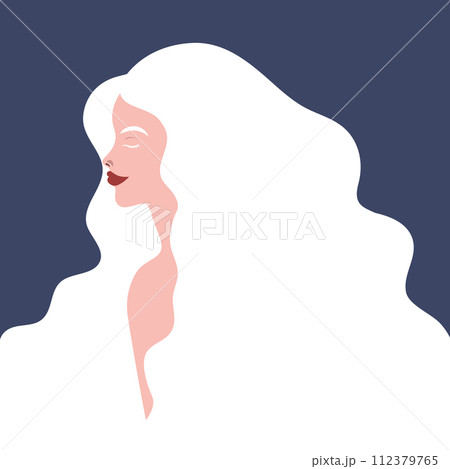 Albino woman portrait.  Profile of a young female with albinism. Genetic rare appearance. Vector illustration 112379765
