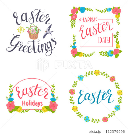Set of calligraphic Easter greeting cards in pastel colors. Vector typography design for banner, poster, card. Modern vector calligraphy isolated on white background Set of calligraphic Easter greeting cards in pastel colors. Vector typography design for banner, poster, card. Modern vector calligraphy isolated on white background 112379996