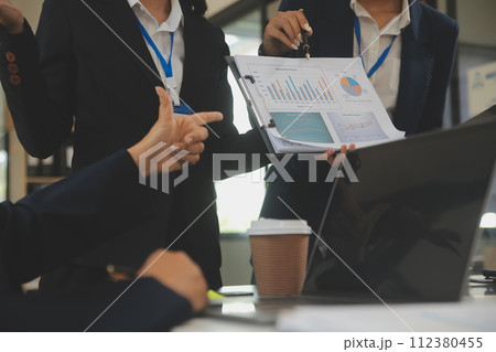 Business team meeting working with new startup project, discussion and analysis data the charts and graphs. Digital tablet, calculator, laptop computer using, Business finance and accounting concept. Business team meeting working with new startup project, discussion and analysis data the charts and graphs. Digital tablet, calculator, laptop computer using, Business finance and accounting concept. 112380455