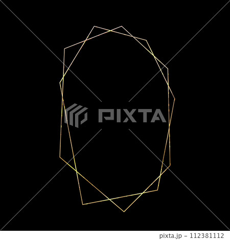 Vector Polygonal Golden Frame for Wedding Invitations or Greeting cards. Golden Glittering Design Template.  112381112