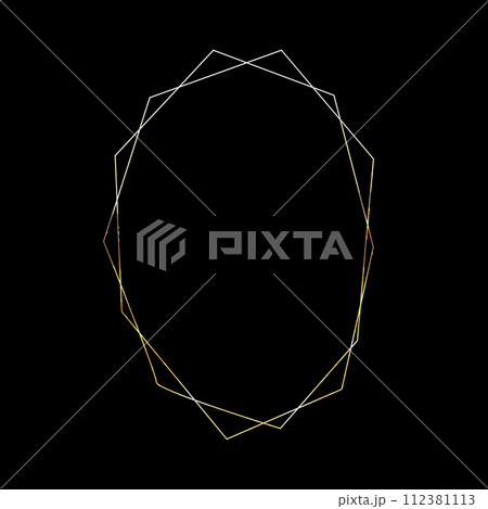 Vector Polygonal Golden Frame for Wedding Invitations or Greeting cards. Golden Glittering Design Template.  112381113