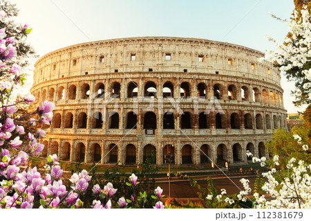 Colosseum at sunset in Rome, Italy 112381679