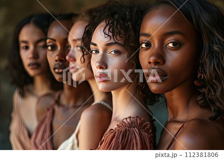 AI-generated content. diverse group of women over dark background, international womens day concept. 112381806