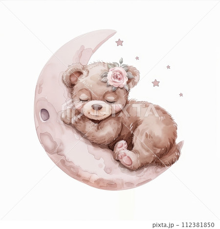 AI-generated content. The sweetest baby bear slumbers on the moon. AI-generated content. The sweetest baby bear slumbers on the moon. 112381850