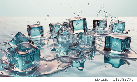 AI-generated content. Cool And Refreshing Ice Cubes Splashing 112382776