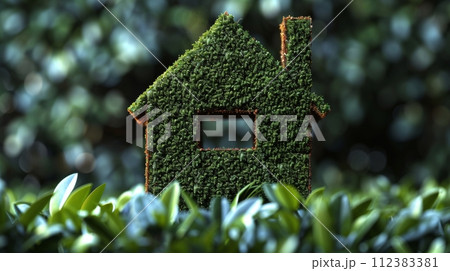 AI-generated content. Environmentally friendly and environmentally friendly house with low energy consumption. Energy rating concept based on efficiency. 112383381
