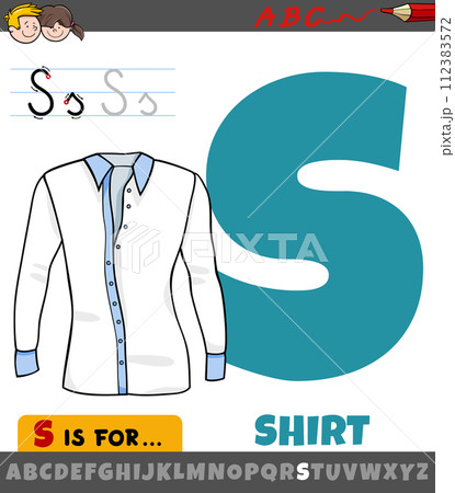 letter S worksheet with cartoon shirt object letter S worksheet with cartoon shirt object 112383572