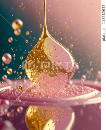滴る抽象的な金とピンクの液体(AI生成画像) 滴る抽象的な金とピンクの液体(AI生成画像) 112383637