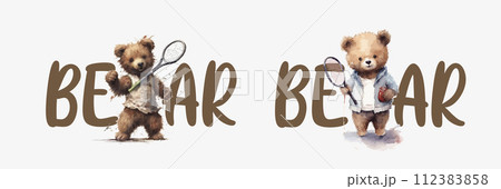 Adorable Illustrated Bears Playing Tennis: A Cute and Artistic Representation for Children’s Books, Decor 112383858