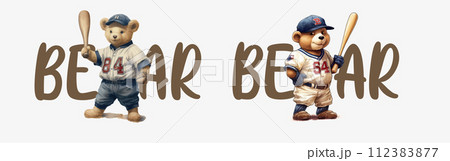 Adorable Baseball Bear Characters in Action Poses, Perfect for Mascot Design and Sports Adorable Baseball Bear Characters in Action Poses, Perfect for Mascot Design and Sports 112383877