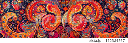 pattern inspired by Persian paisley motifs, featuring intricate teardrop-shaped designs symbolizing fertility, abundance, and eternity. pattern inspired by Persian paisley motifs, featuring intricate teardrop-shaped designs symbolizing fertility, abundance, and eternity. 112384267