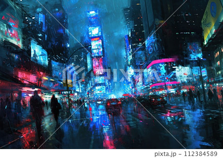Neon sense of night city. 112384589